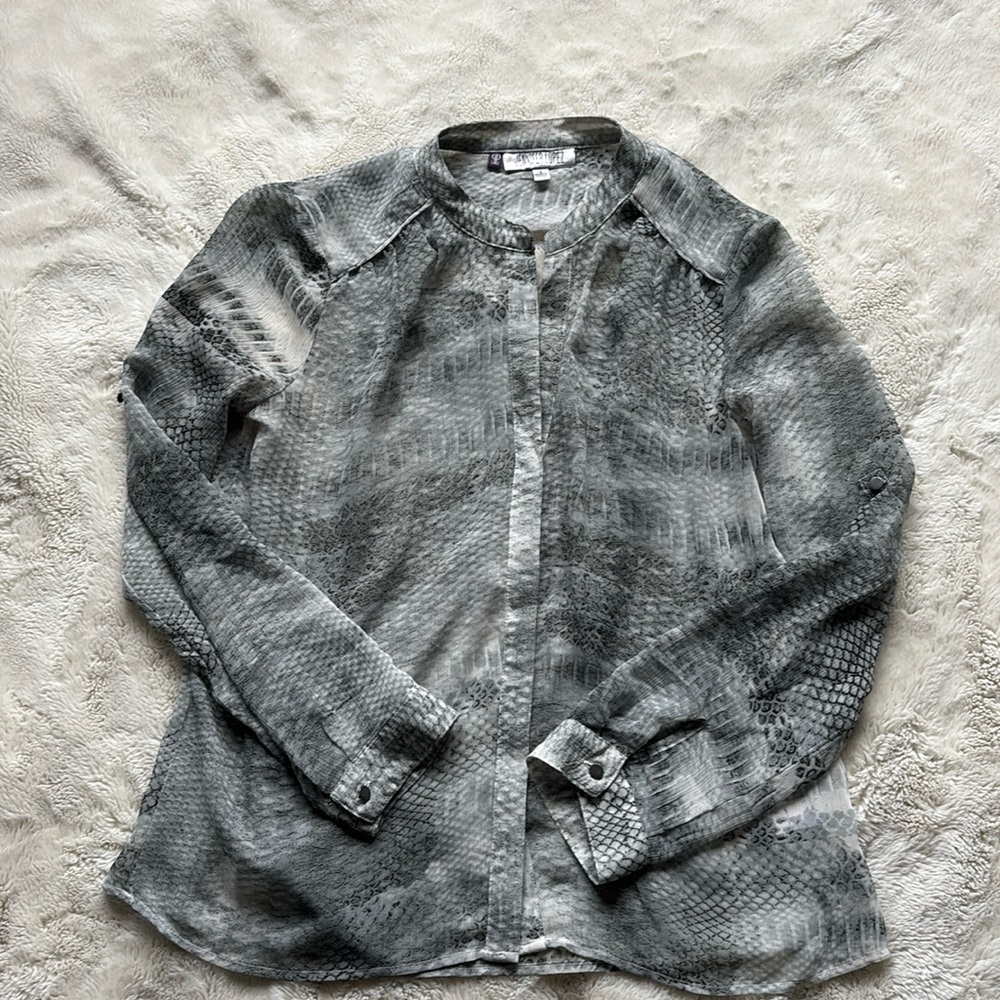 Jennifer Lopez Snake Sheer Blouse‎ – Size S | Y2K Glam | Button-Up Look |